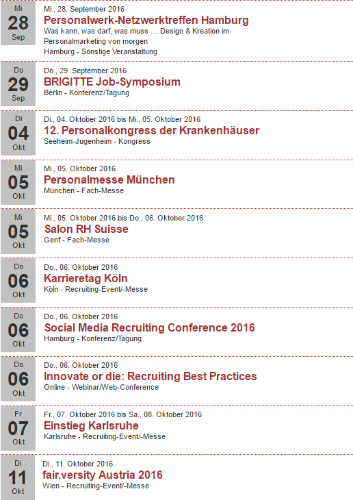 Recruiting Events September/Oktober 2016